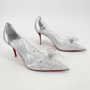 Christian Louboutin Jelly Strass 80 Silver Embellished PVC Pointed Toe Pumps 39